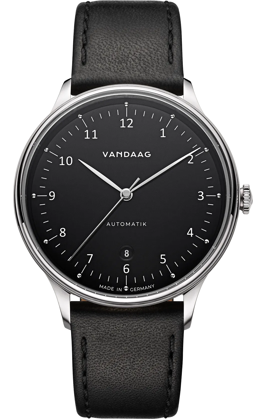 Primus Automatik - Stahl-Schwarz - schwarzes Lederband