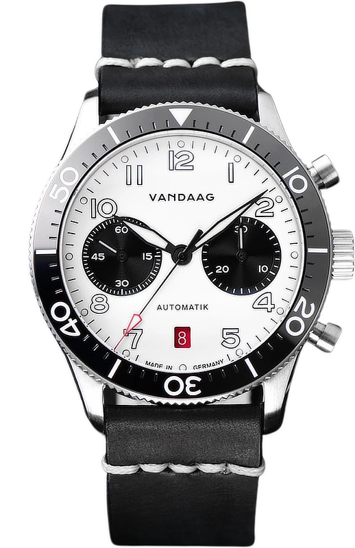 Schallmauer Automatik - Weiß - schwarzes Lederband (weiße Naht)