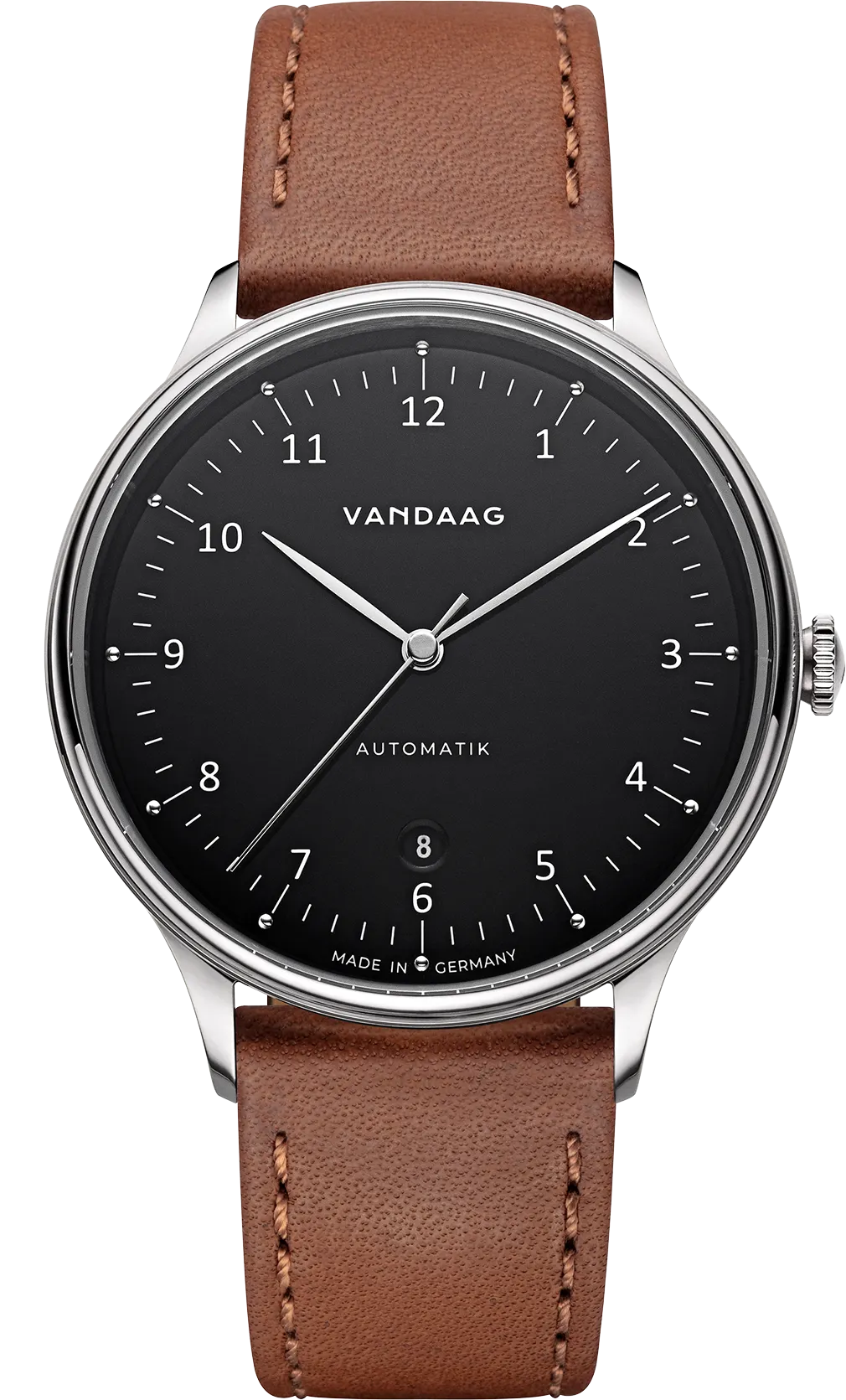 Primus Automatik - Stahl-Schwarz - hellbraunes Lederband