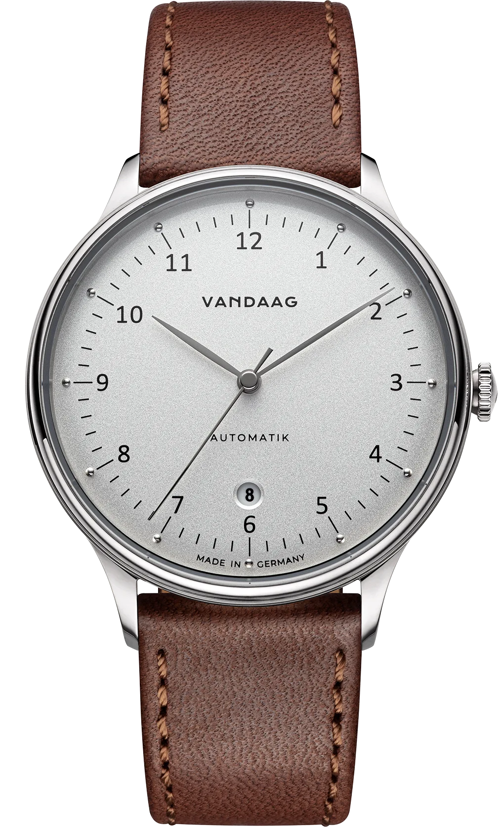 Primus Automatik - Stahl-Silber - dunkelbraunes Lederband