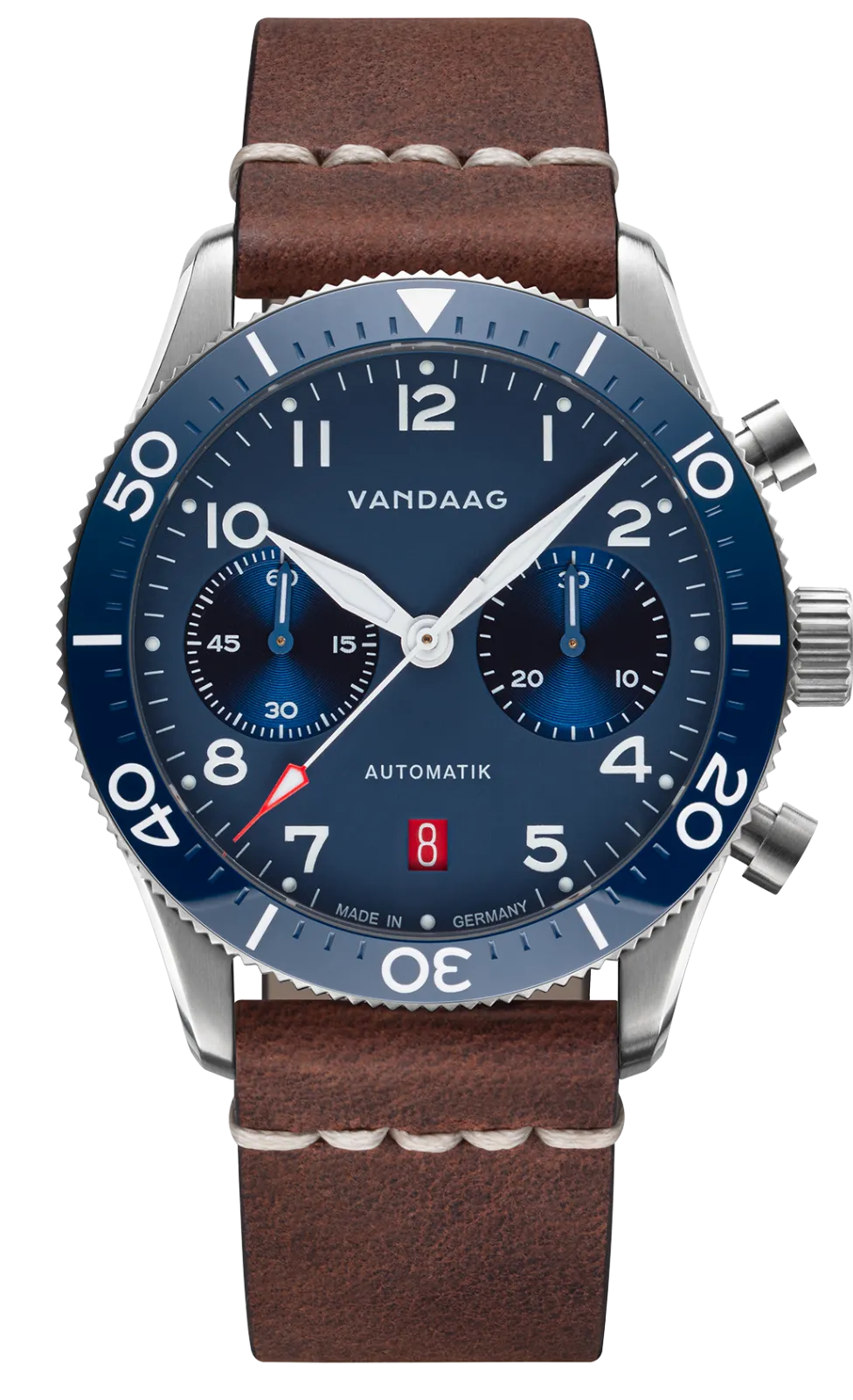 Schallmauer Automatik - Blau - dunkelbraunes Lederband