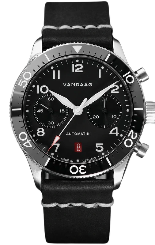 Schallmauer Automatik - Schwarz - schwarzes Lederband (weiße Naht)